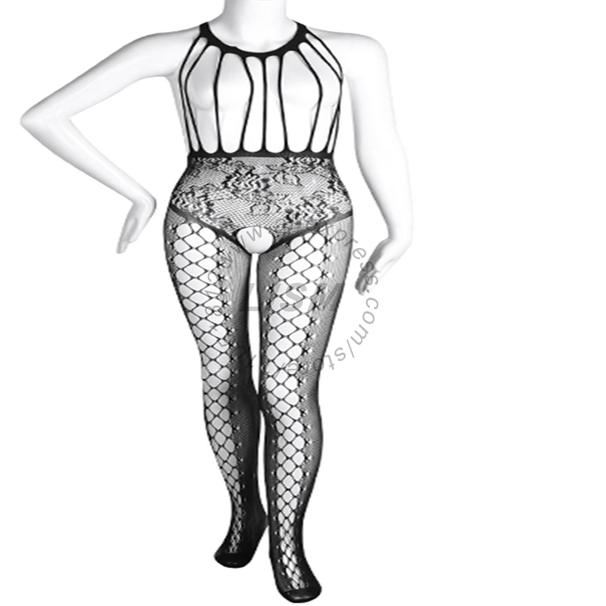 LISM Sexy Halter Cutout Open B - Bodystocking Fishnet ulasan dan harga